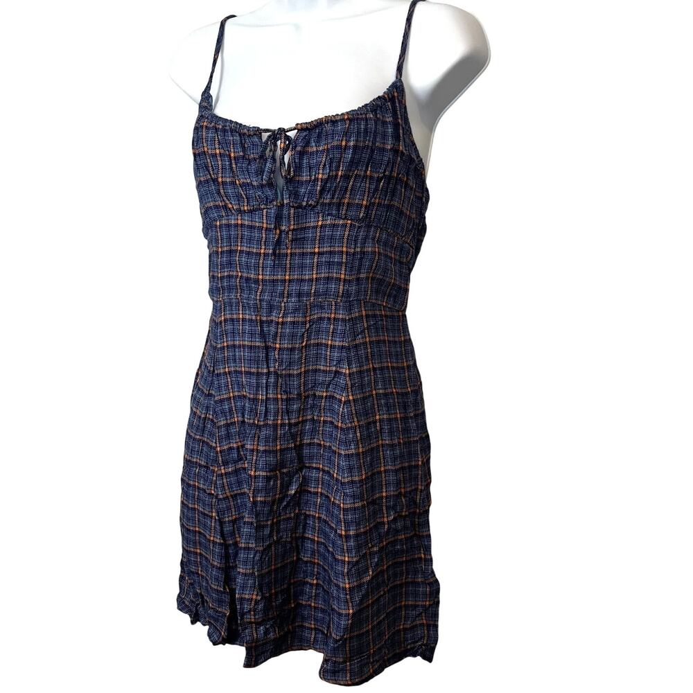 BDG Urban Outfitters Kamaryn Plaid Mini Dress Medium Tie Blue
